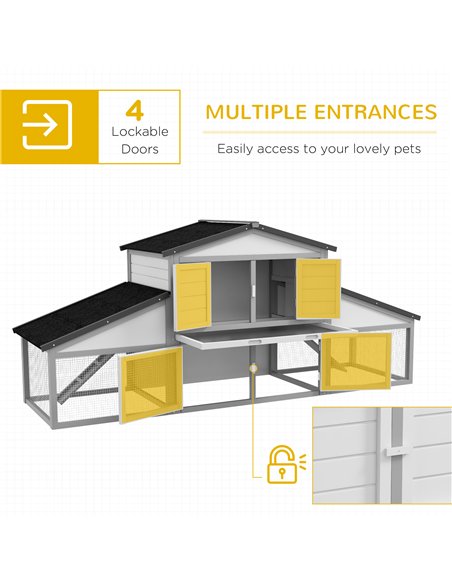 PawHut Large Rabbit Hutch with Run, Outdoor Bunny Cage, with Tray, Ramp - Light Grey - pic 149666 | FastDaddyshop
