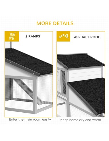PawHut Large Rabbit Hutch with Run, Outdoor Bunny Cage, with Tray, Ramp - Light Grey