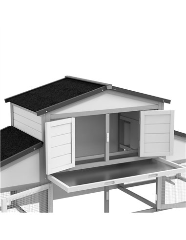 PawHut Large Rabbit Hutch with Run, Outdoor Bunny Cage, with Tray, Ramp - Light Grey