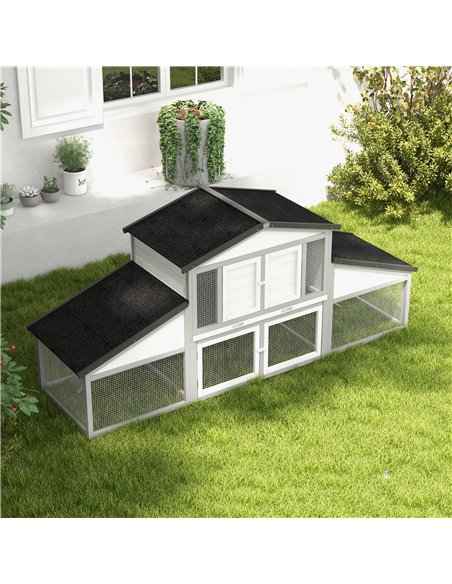PawHut Large Rabbit Hutch with Run, Outdoor Bunny Cage, with Tray, Ramp - Light Grey - pic 149671 | FastDaddyshop