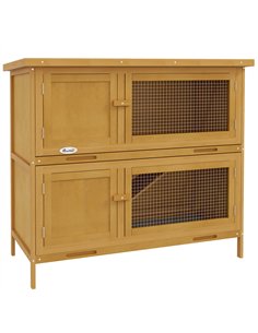 PawHut Double Decker Rabbit Hutch 2 Tier Guinea Pig House Pet Cage Outdoor with Sliding-out Tray, 100 x 47 x 91cm, Yellow