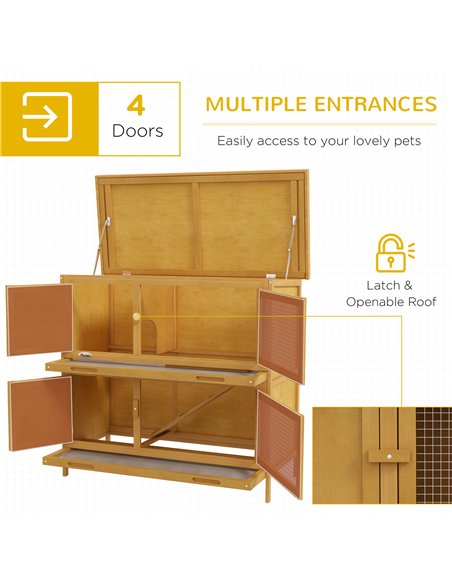 PawHut Double Decker Rabbit Hutch 2 Tier Guinea Pig House Pet Cage Outdoor with Sliding-out Tray, 100 x 47 x 91cm, Yellow - pic 149675 | FastDaddyshop