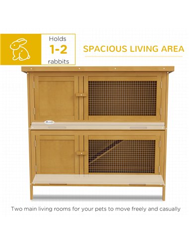 PawHut Double Decker Rabbit Hutch 2 Tier Guinea Pig House Pet Cage Outdoor with Sliding-out Tray, 100 x 47 x 91cm, Yellow