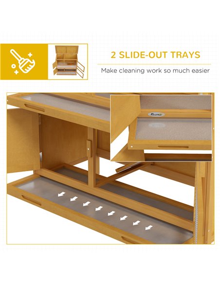 PawHut Double Decker Rabbit Hutch 2 Tier Guinea Pig House Pet Cage Outdoor with Sliding-out Tray, 100 x 47 x 91cm, Yellow - pic 149677 | FastDaddyshop