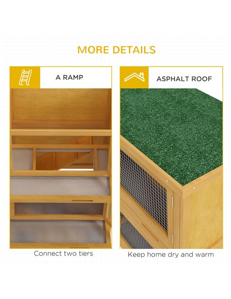 PawHut Double Decker Rabbit Hutch 2 Tier Guinea Pig House Pet Cage Outdoor with Sliding-out Tray, 100 x 47 x 91cm, Yellow - pic 149678 | FastDaddyshop