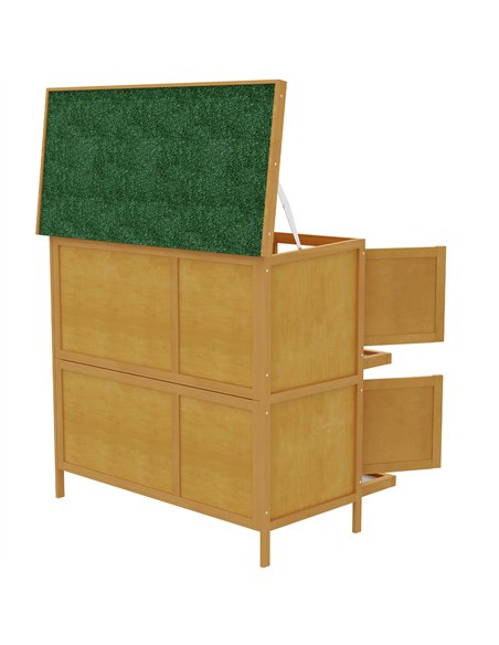 PawHut Double Decker Rabbit Hutch 2 Tier Guinea Pig House Pet Cage Outdoor with Sliding-out Tray, 100 x 47 x 91cm, Yellow - pic 149679 | FastDaddyshop