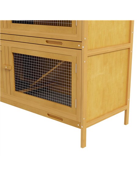 PawHut Double Decker Rabbit Hutch 2 Tier Guinea Pig House Pet Cage Outdoor with Sliding-out Tray, 100 x 47 x 91cm, Yellow - pic 149680 | FastDaddyshop