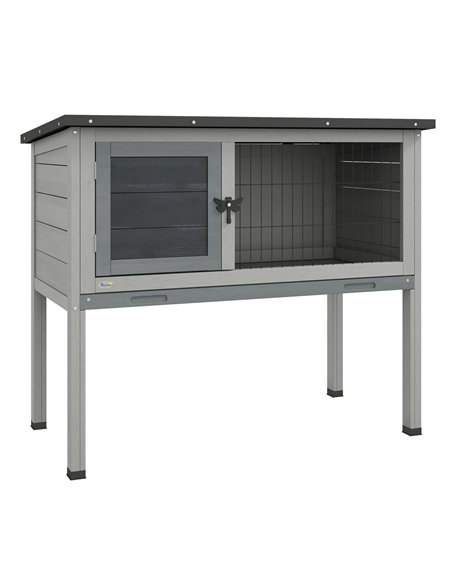 PawHut Wooden Guinea Pig Hutch, Small Animal Cage with Slide-out Tray, Openable Asphalt Roof, 84 x 43 x 70cm, Grey - pic 149681 | FastDaddyshop