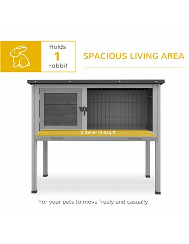 PawHut Wooden Guinea Pig Hutch, Small Animal Cage with Slide-out Tray, Openable Asphalt Roof, 84 x 43 x 70cm, Grey