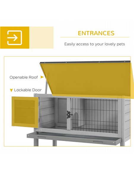 PawHut Wooden Guinea Pig Hutch, Small Animal Cage with Slide-out Tray, Openable Asphalt Roof, 84 x 43 x 70cm, Grey - pic 149685 | FastDaddyshop