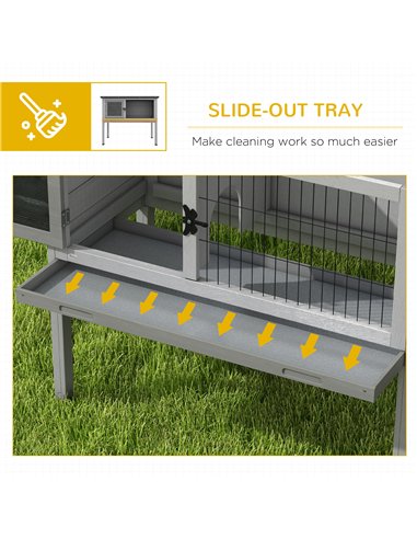 PawHut Wooden Guinea Pig Hutch, Small Animal Cage with Slide-out Tray, Openable Asphalt Roof, 84 x 43 x 70cm, Grey