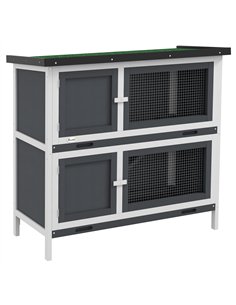 PawHut Double Decker Rabbit Hutch 2 Tier Guinea Pig House Pet Cage Outdoor with Sliding-out Tray, 100 x 47 x 91cm, Grey