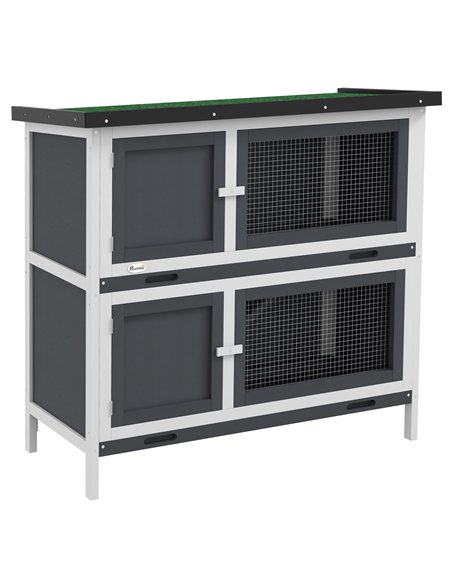 PawHut Double Decker Rabbit Hutch 2 Tier Guinea Pig House Pet Cage Outdoor with Sliding-out Tray, 100 x 47 x 91cm, Grey - pic 149690 | FastDaddyshop