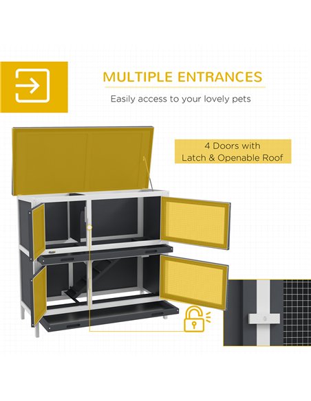 PawHut Double Decker Rabbit Hutch 2 Tier Guinea Pig House Pet Cage Outdoor with Sliding-out Tray, 100 x 47 x 91cm, Grey - pic 149693 | FastDaddyshop