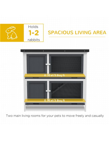 PawHut Double Decker Rabbit Hutch 2 Tier Guinea Pig House Pet Cage Outdoor with Sliding-out Tray, 100 x 47 x 91cm, Grey - pic 149694 | FastDaddyshop