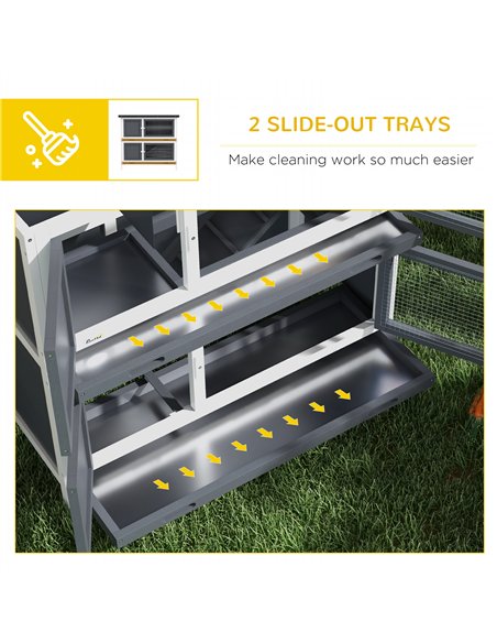 PawHut Double Decker Rabbit Hutch 2 Tier Guinea Pig House Pet Cage Outdoor with Sliding-out Tray, 100 x 47 x 91cm, Grey - pic 149695 | FastDaddyshop
