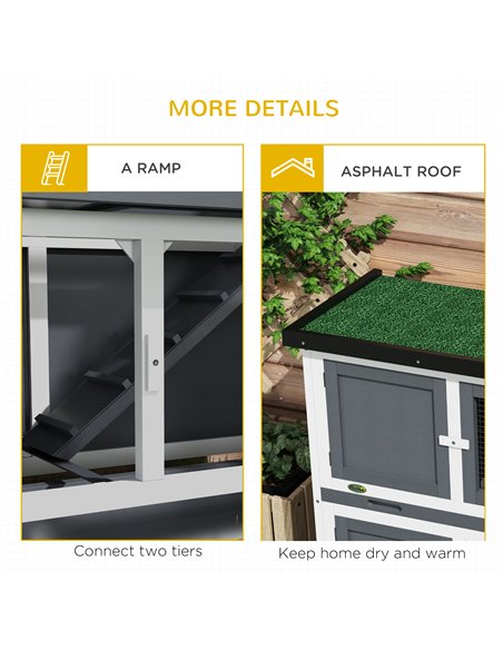 PawHut Double Decker Rabbit Hutch 2 Tier Guinea Pig House Pet Cage Outdoor with Sliding-out Tray, 100 x 47 x 91cm, Grey - pic 149696 | FastDaddyshop