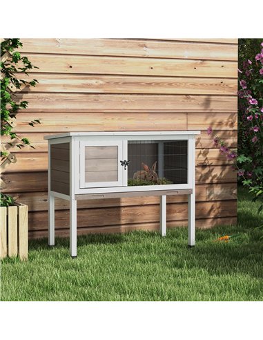 PawHut Wooden Guinea Pig Hutch, Small Animal Cage with Slide-out Tray, Openable Asphalt Roof, 84 x 43 x 70cm, Brown