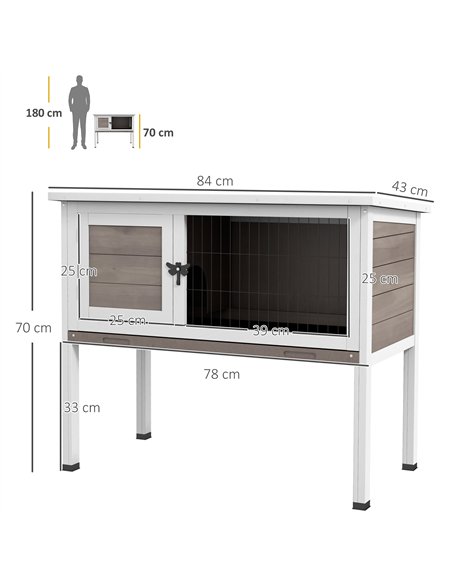PawHut Wooden Guinea Pig Hutch, Small Animal Cage with Slide-out Tray, Openable Asphalt Roof, 84 x 43 x 70cm, Brown - pic 149701 | FastDaddyshop