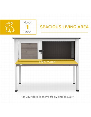 PawHut Wooden Guinea Pig Hutch, Small Animal Cage with Slide-out Tray, Openable Asphalt Roof, 84 x 43 x 70cm, Brown