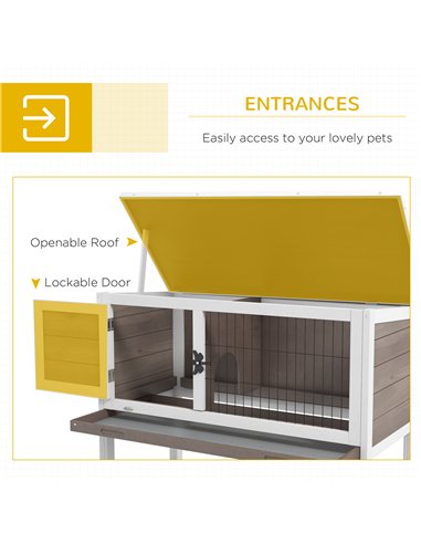 PawHut Wooden Guinea Pig Hutch, Small Animal Cage with Slide-out Tray, Openable Asphalt Roof, 84 x 43 x 70cm, Brown