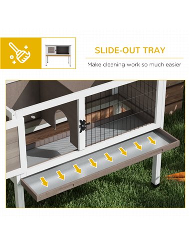 PawHut Wooden Guinea Pig Hutch, Small Animal Cage with Slide-out Tray, Openable Asphalt Roof, 84 x 43 x 70cm, Brown