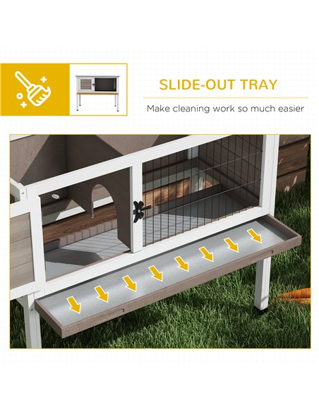 PawHut Wooden Guinea Pig Hutch, Small Animal Cage with Slide-out Tray, Openable Asphalt Roof, 84 x 43 x 70cm, Brown - pic 149704 | FastDaddyshop