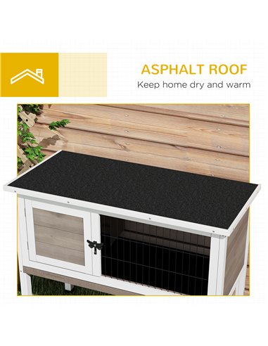PawHut Wooden Guinea Pig Hutch, Small Animal Cage with Slide-out Tray, Openable Asphalt Roof, 84 x 43 x 70cm, Brown