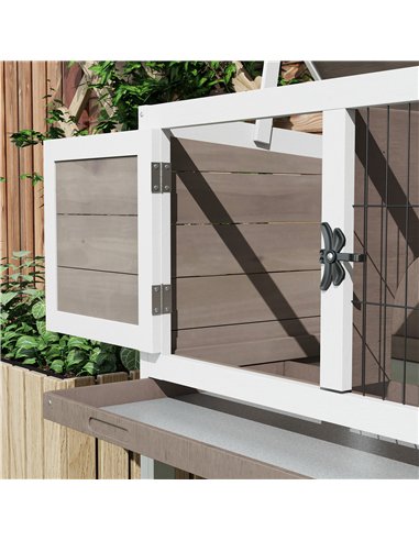 PawHut Wooden Guinea Pig Hutch, Small Animal Cage with Slide-out Tray, Openable Asphalt Roof, 84 x 43 x 70cm, Brown