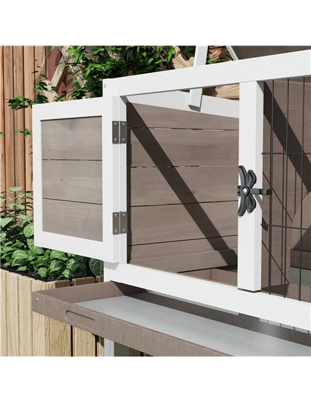 PawHut Wooden Guinea Pig Hutch, Small Animal Cage with Slide-out Tray, Openable Asphalt Roof, 84 x 43 x 70cm, Brown - pic 149706 | FastDaddyshop