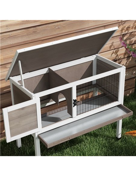 PawHut Wooden Guinea Pig Hutch, Small Animal Cage with Slide-out Tray, Openable Asphalt Roof, 84 x 43 x 70cm, Brown - pic 149707 | FastDaddyshop