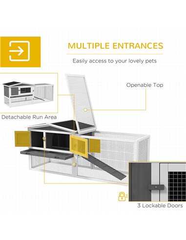 PawHut Rabbit Hutch with Run Wooden Guinea Pig Hutch Outdoor Bunny Cage Hide House with Sliding Tray, Hay Rack, Ramp, 156 x 58 x