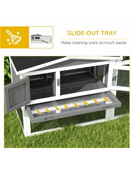 PawHut Rabbit Hutch with Run Wooden Guinea Pig Hutch Outdoor Bunny Cage Hide House with Sliding Tray, Hay Rack, Ramp, 156 x 58 x - pic 149713 | FastDaddyshop