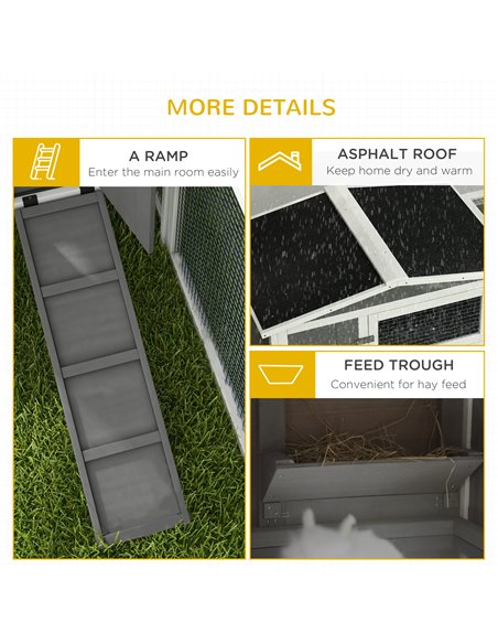 PawHut Rabbit Hutch with Run Wooden Guinea Pig Hutch Outdoor Bunny Cage Hide House with Sliding Tray, Hay Rack, Ramp, 156 x 58 x - pic 149714 | FastDaddyshop