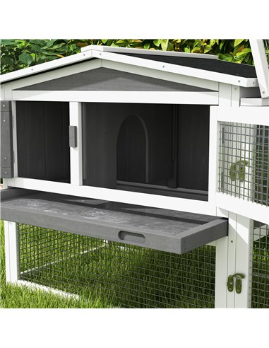 PawHut Rabbit Hutch with Run Wooden Guinea Pig Hutch Outdoor Bunny Cage Hide House with Sliding Tray, Hay Rack, Ramp, 156 x 58 x
