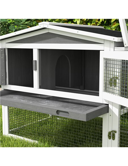PawHut Rabbit Hutch with Run Wooden Guinea Pig Hutch Outdoor Bunny Cage Hide House with Sliding Tray, Hay Rack, Ramp, 156 x 58 x - pic 149715 | FastDaddyshop