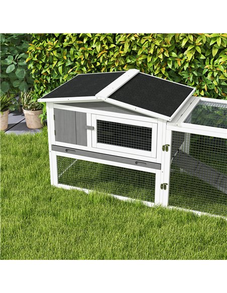 PawHut Rabbit Hutch with Run Wooden Guinea Pig Hutch Outdoor Bunny Cage Hide House with Sliding Tray, Hay Rack, Ramp, 156 x 58 x - pic 149716 | FastDaddyshop