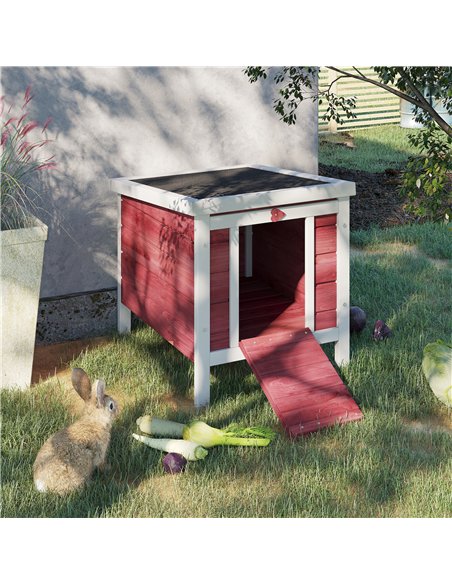 PawHut Wooden Rabbit Hutch 51 x 42 x 43 cm, Red - pic 149718 | FastDaddyshop