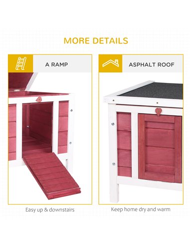 PawHut Wooden Rabbit Hutch 51 x 42 x 43 cm, Red
