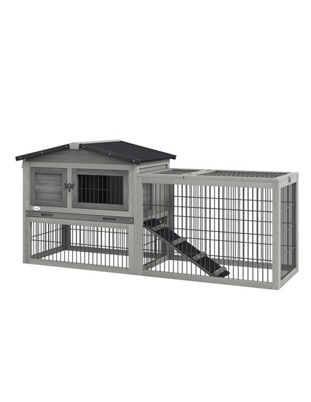 PawHut Wooden Rabbit Hutch with Outdoor Run Grey - pic 149726 | FastDaddyshop