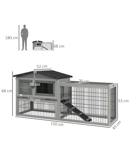 PawHut Wooden Rabbit Hutch with Outdoor Run Grey - pic 149728 | FastDaddyshop