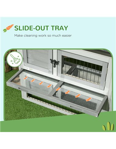 PawHut Wooden Rabbit Hutch with Outdoor Run Grey