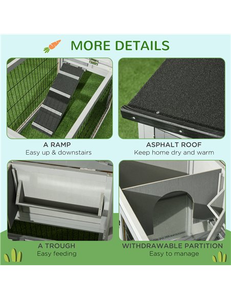 PawHut Wooden Rabbit Hutch with Outdoor Run Grey - pic 149732 | FastDaddyshop