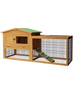 PawHut Wooden Rabbit Hutch with Outdoor Run Yellow