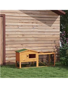 PawHut Wooden Rabbit Hutch with Outdoor Run Yellow 2