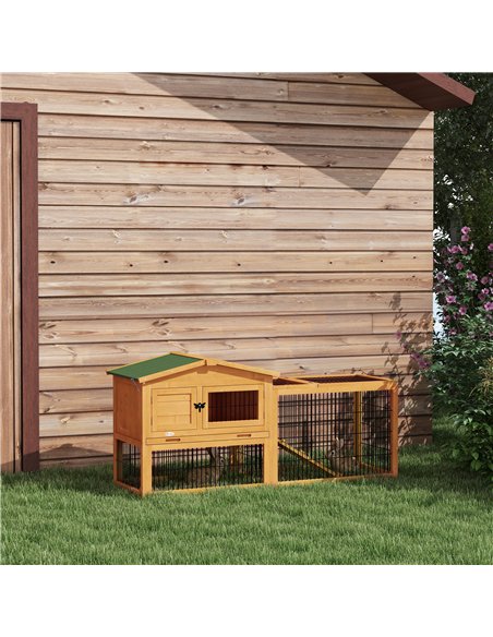 PawHut Wooden Rabbit Hutch with Outdoor Run Yellow - pic 149736 | FastDaddyshop