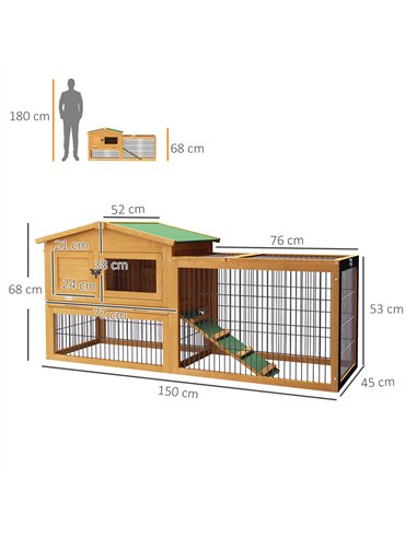 PawHut Wooden Rabbit Hutch with Outdoor Run Yellow
