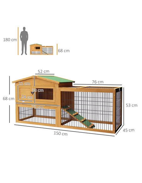 PawHut Wooden Rabbit Hutch with Outdoor Run Yellow - pic 149737 | FastDaddyshop