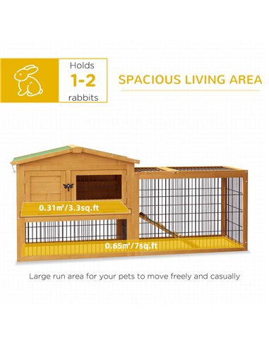 PawHut Wooden Rabbit Hutch with Outdoor Run Yellow