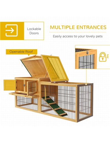 PawHut Wooden Rabbit Hutch with Outdoor Run Yellow